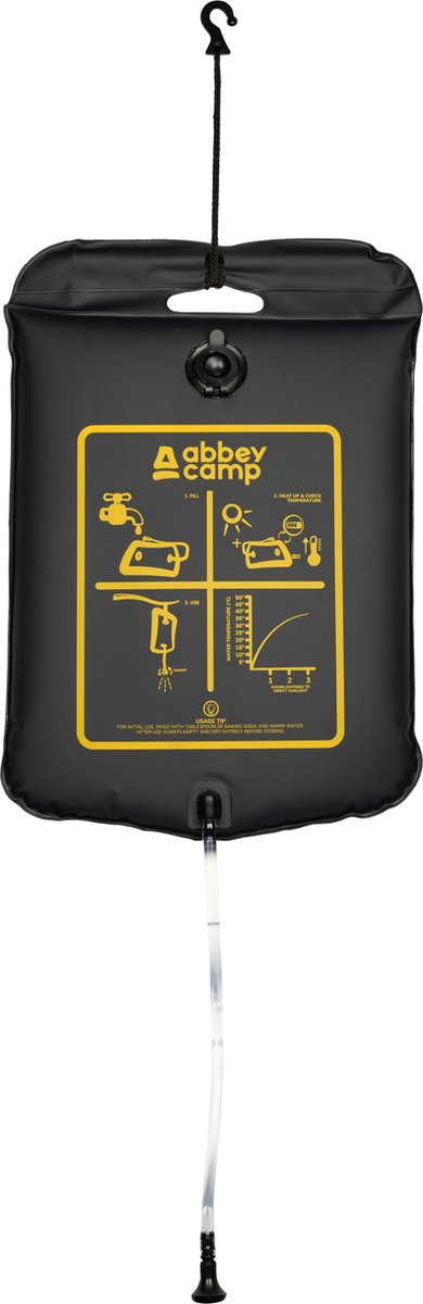 Abbey camp - solar camping douche - 20 liter - incl thermometer - zwart