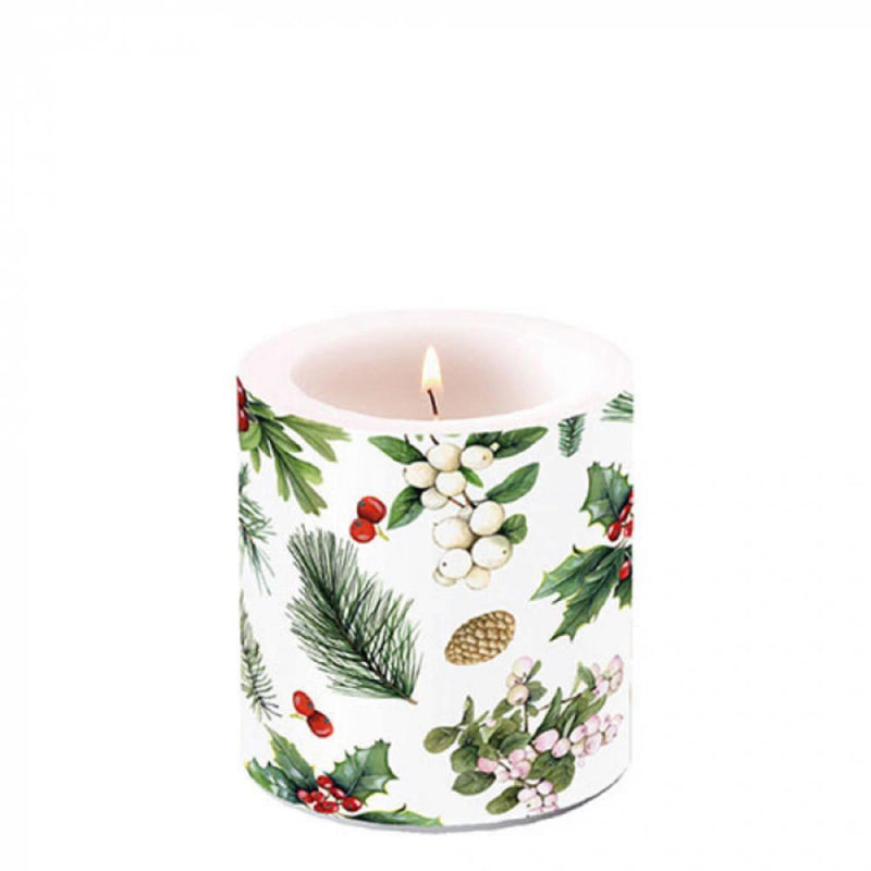 Ambiente kaars klein winter greenery wit