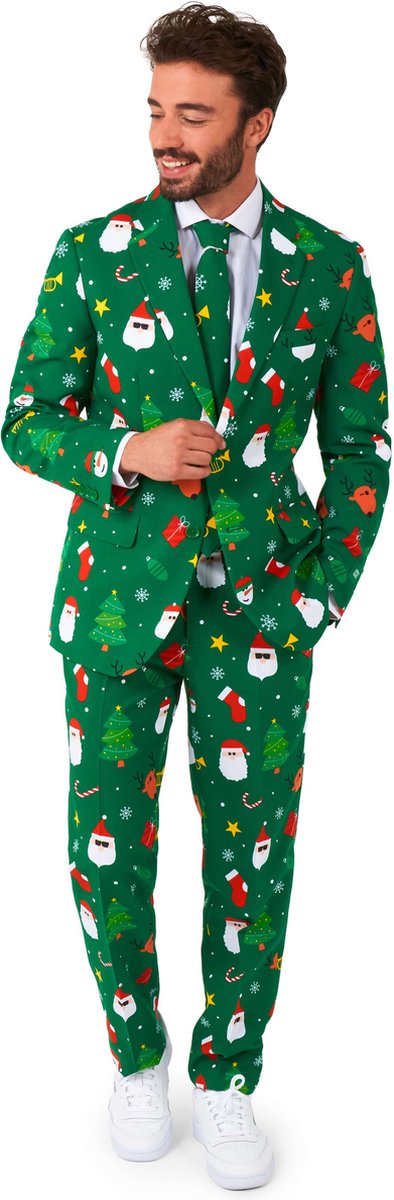 Opposuits festivity green - heren kerstpak - kerst outfit - fout kerstpak mannen - groen - maat: eu 50