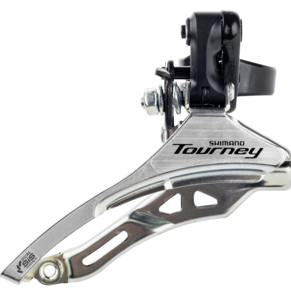 Shimano voorderailleur 3 x 6 7 speed 3 x 6 7v tourney fd-ty300 down swing top pull - hoge klem 28,6 mm - 42t - (66-69°) - zwart zilver
