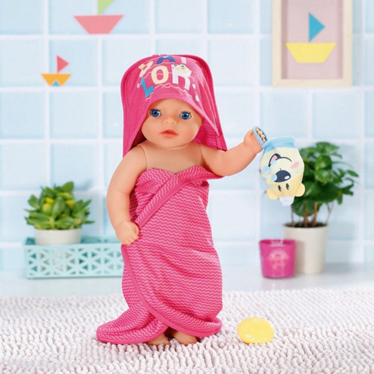 Baby born handdoek met capuchon + accessoires roze