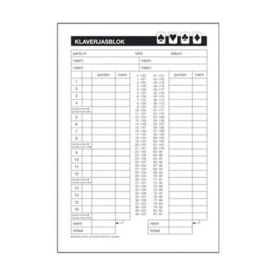 Basic scoreblok klaverjassen 5 blok van 50 vel