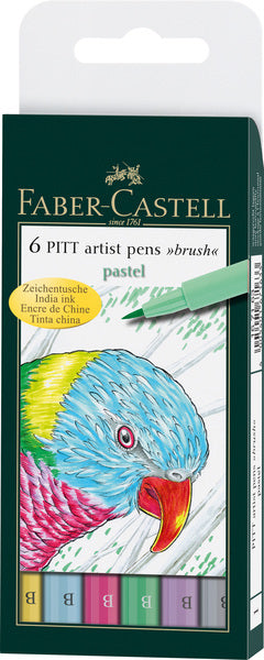 Faber-castell brushpen - tekenstift - pitt artist pen - 6-delig - pastel kleuren - fc-167163