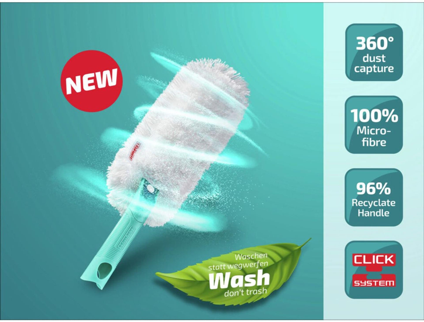 Leifheit superduster plumeau m - wasbaar - 38 cm - flexibel - click system