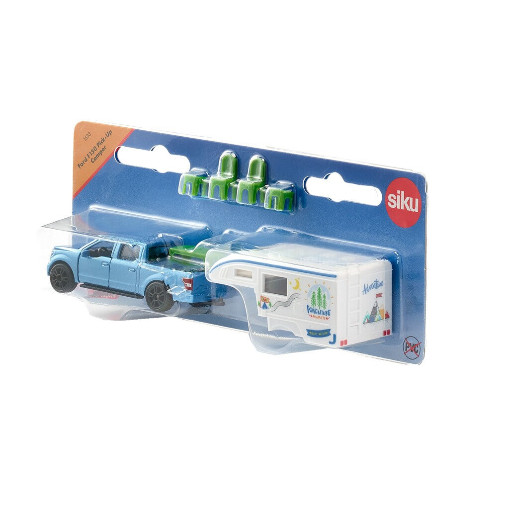 Siku 1693, ford f150 pick-up camper,blauw 7-delig, metaal kunststof