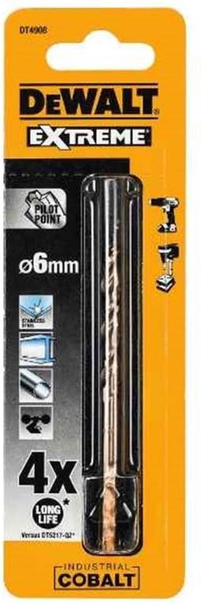Dewalt extreme cobalt - hss-e metaalboor - 8,0 mm - hss-co 5% - voor rvs en hard staal - antislip schacht
