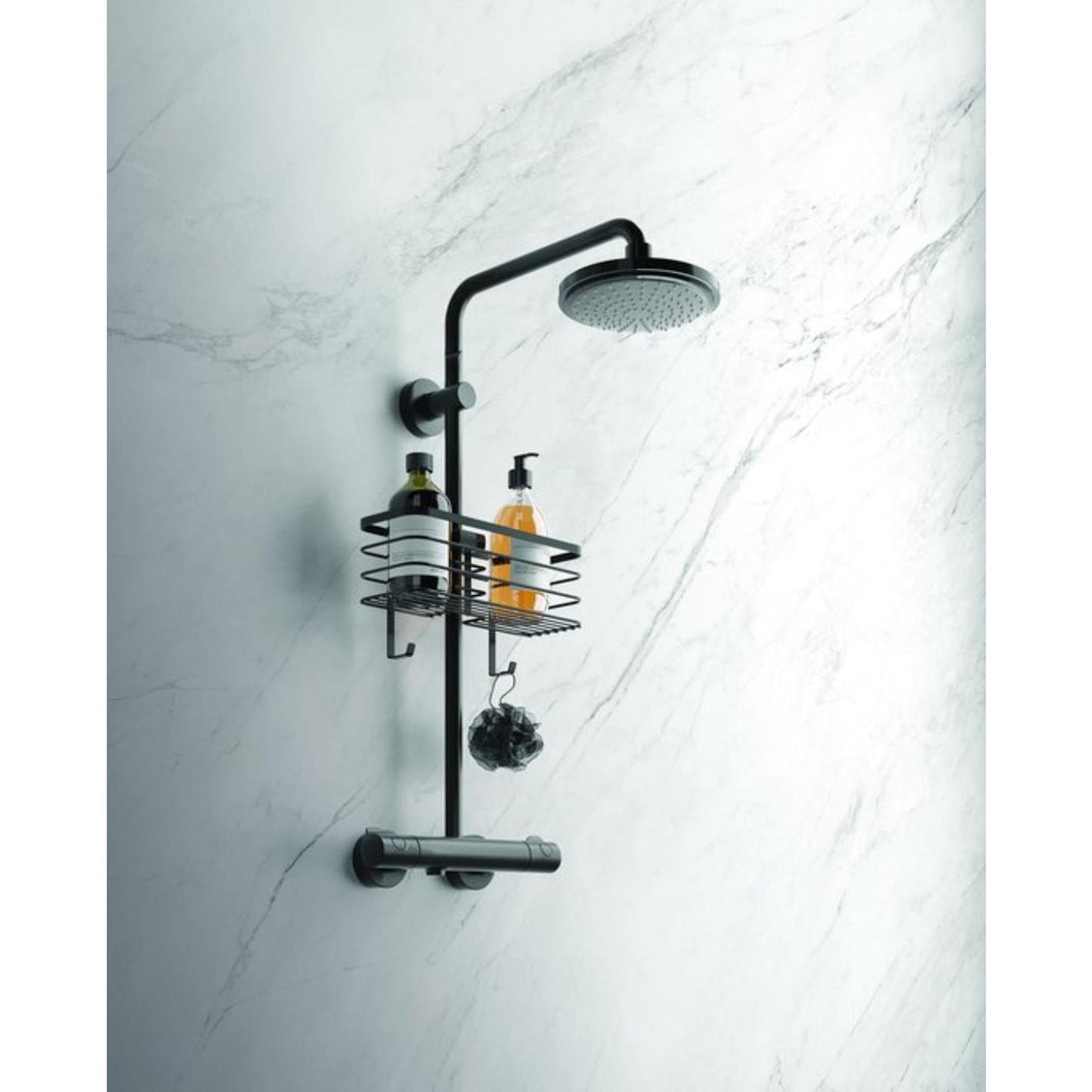Metaltex origin lava touch doucherek voor douchekolom 29x11x15cm matzwart (ophangen zonder boren)