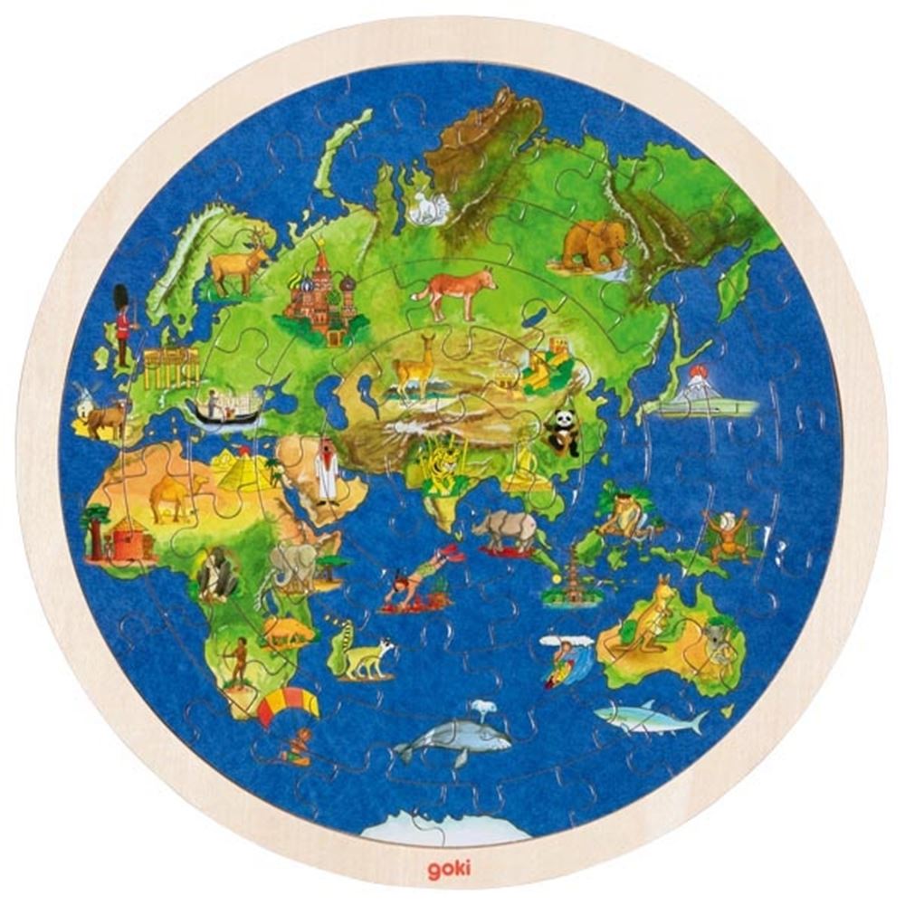 Puzzel rond wereld. 2 zijdig. 57 delig.