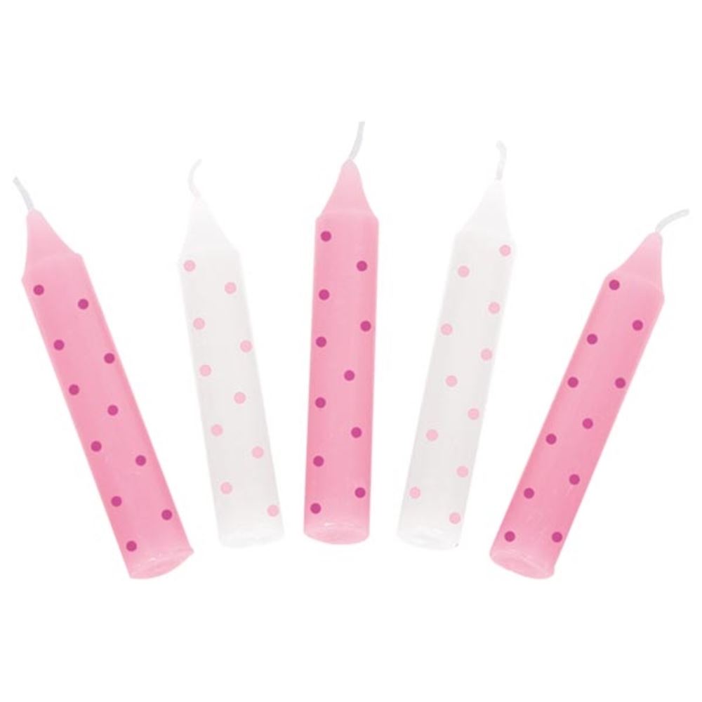 Set verjaardagskaarsen, roze stippen. 1,
