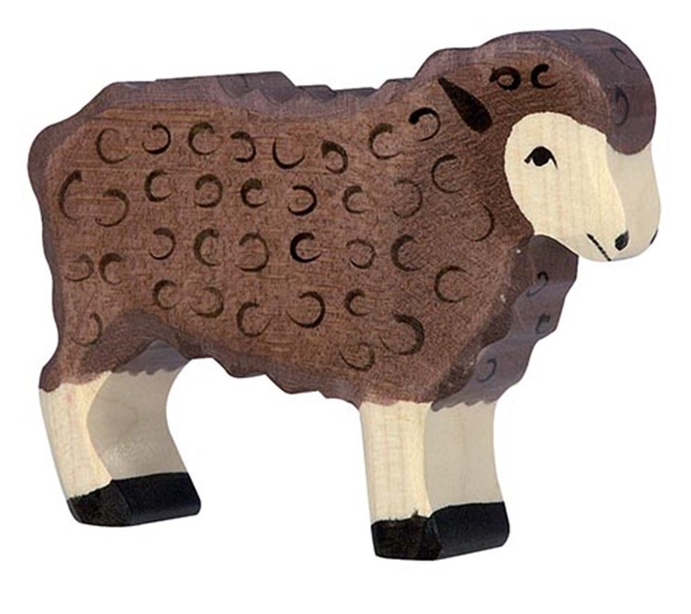 Holztiger schaap, staand, zwart. 10 cm.
