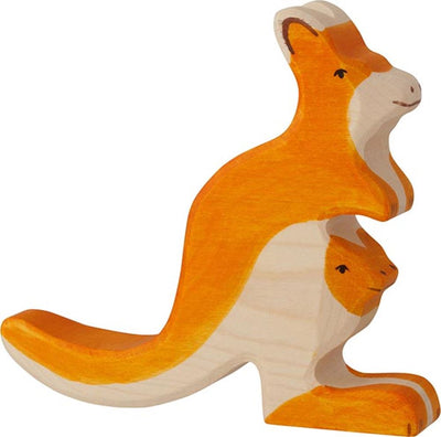 Holztiger kangoeroe met jongen. 15 cm.
