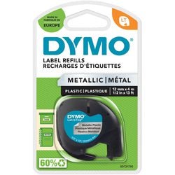 Labels letratag dymo plastic metalic 12x4mm zilver