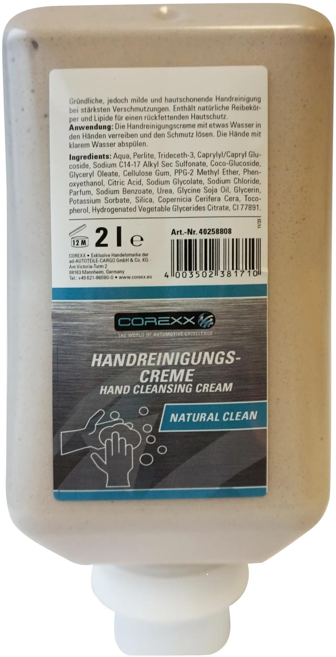 Corexx huidbeschermingsmiddel natural clean hand cleansing cream 2l