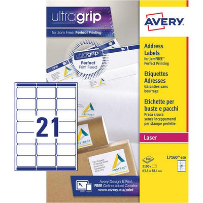Avery adresetiketten voor laserprinters l7160-100 wit pak 2100