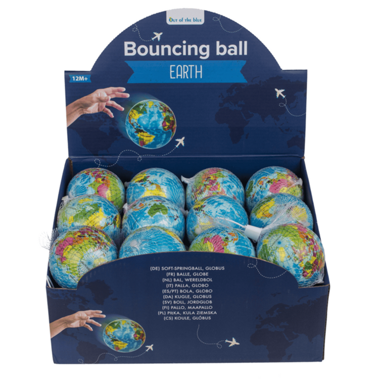 Dsp. zachte springbal, wereldbol, 7,5 cm