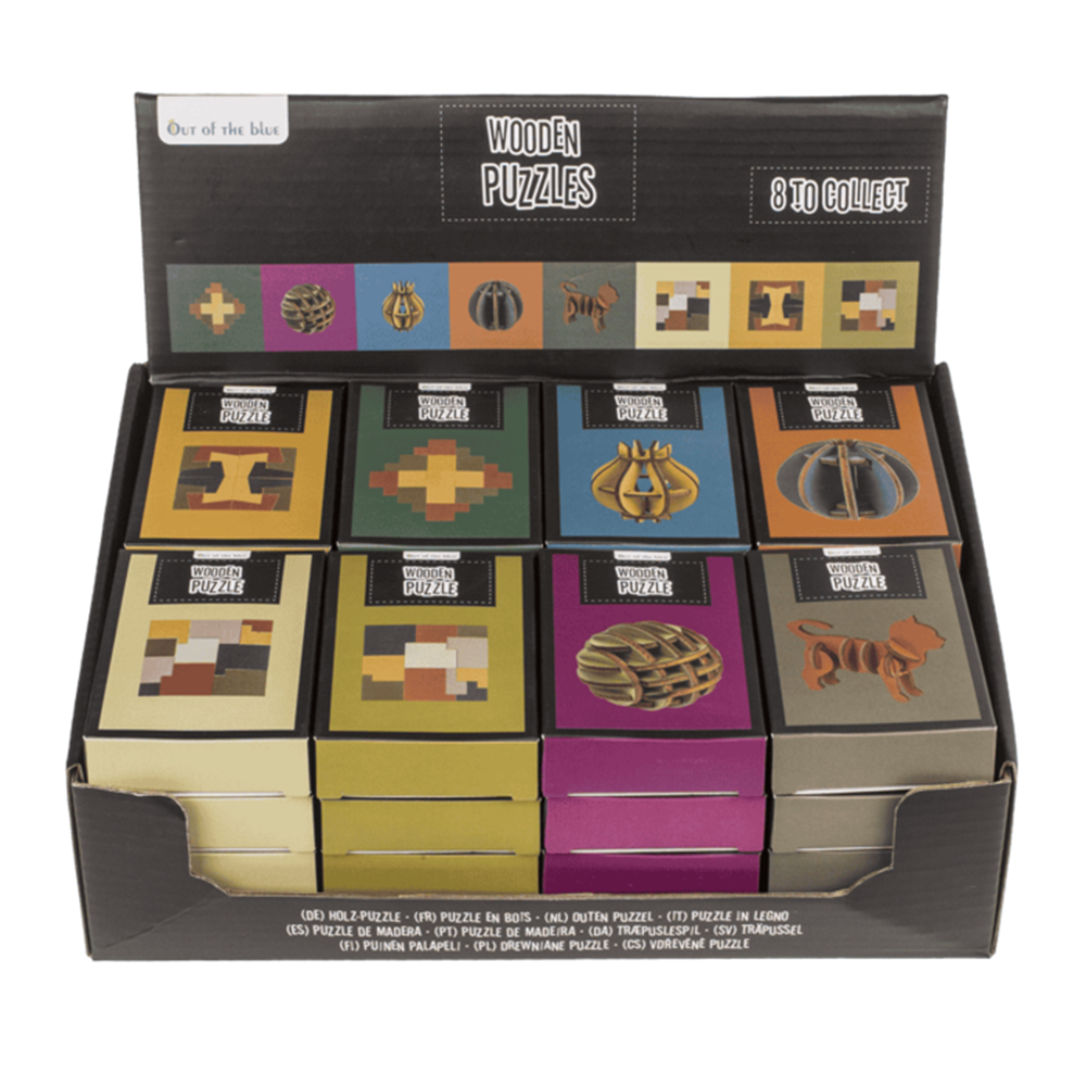 Dsp houten puzzel, 8 assortie in doos.