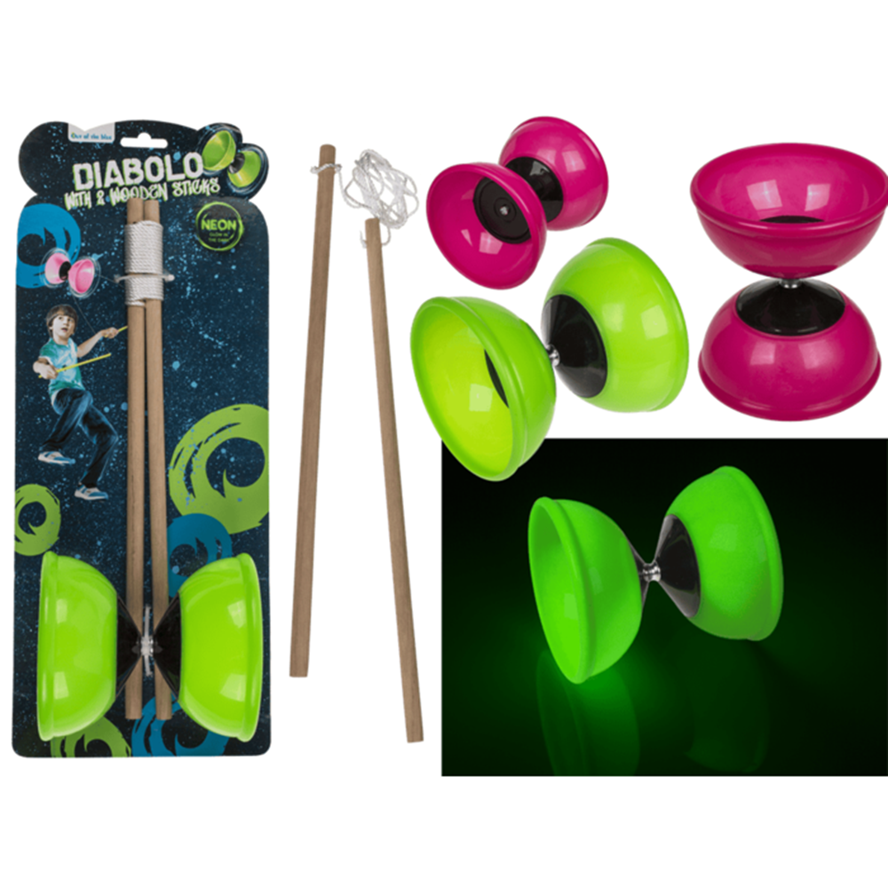 Diabolo met 2 stokjes, glow in the dark.