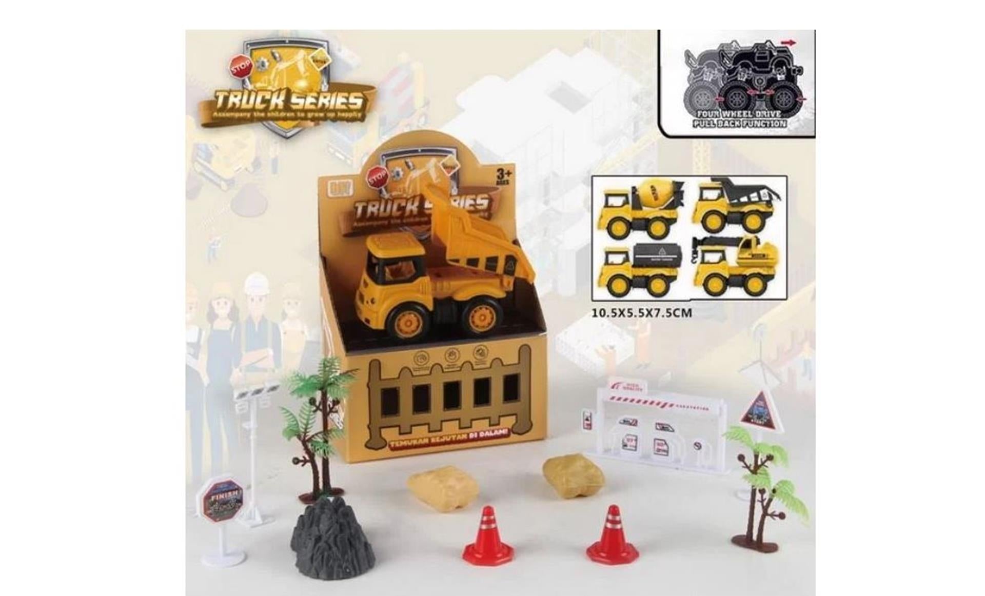 Constructie bouwplaatsset 12-delig 4 assorti pull-back 20x13x6cm