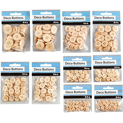 Creativ company houten knopen, d: 8-23 mm, 440 assorti
