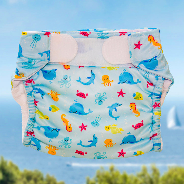 Freds swim academy wasbare zwemluier zeedieren maat 1 4-9 kg blauw