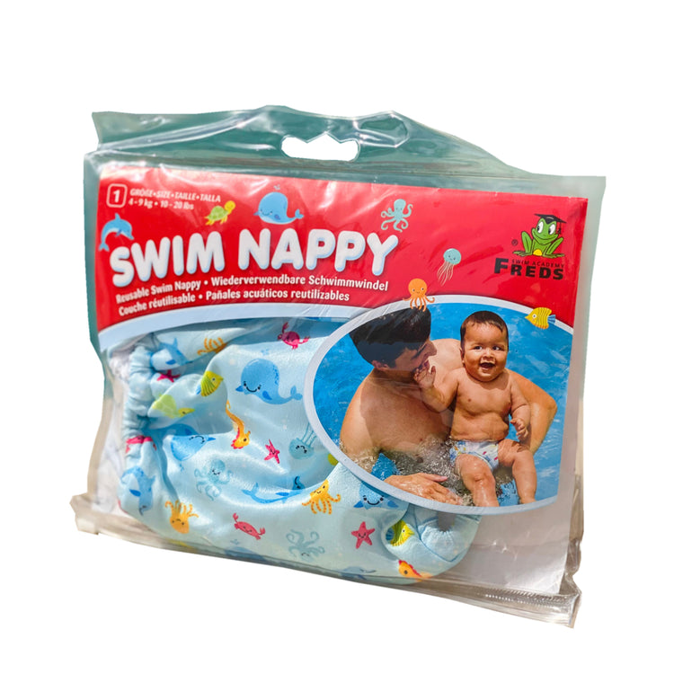Freds swim academy wasbare zwemluier zeedieren maat 1 4-9 kg blauw