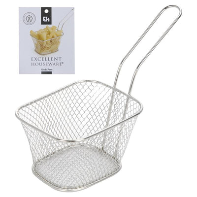 Excellent houseware serveermand frituurmandje chroom met greep 10x10cm