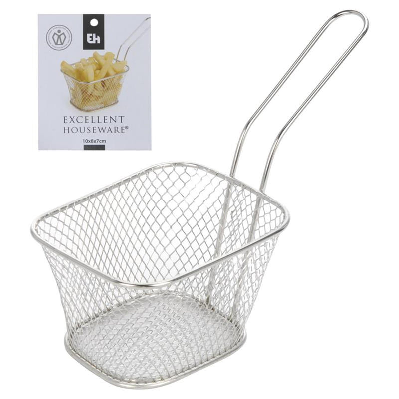 Excellent houseware frituurmandje chroom met greep 10x10cm