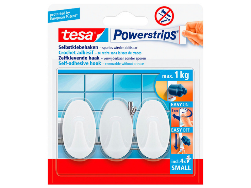 Tesa powerstrips plakhaak small ovaal - wit 3 stuks