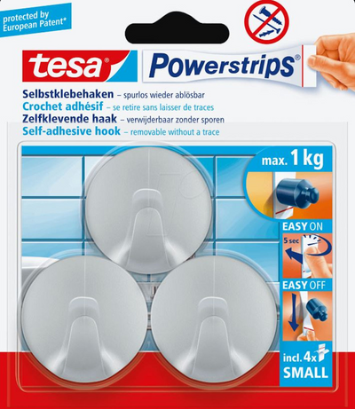 Tesa powerstrips plakhaak small rond chroom
