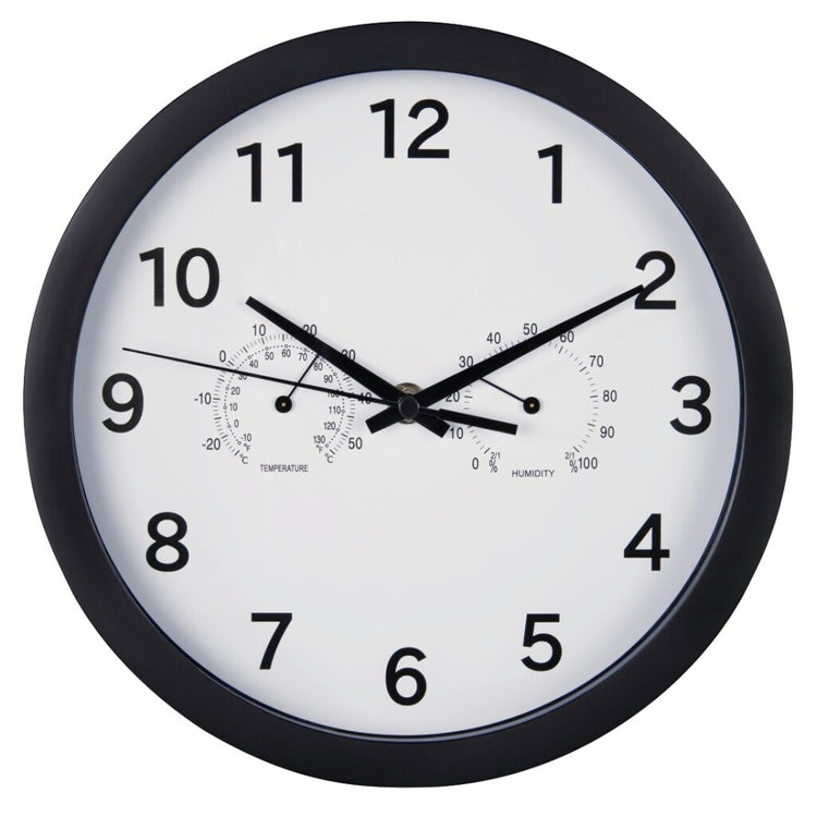 Hama wandklok pure plus ø 25 cm met thermo- hygrometer geluidsarm zwart
