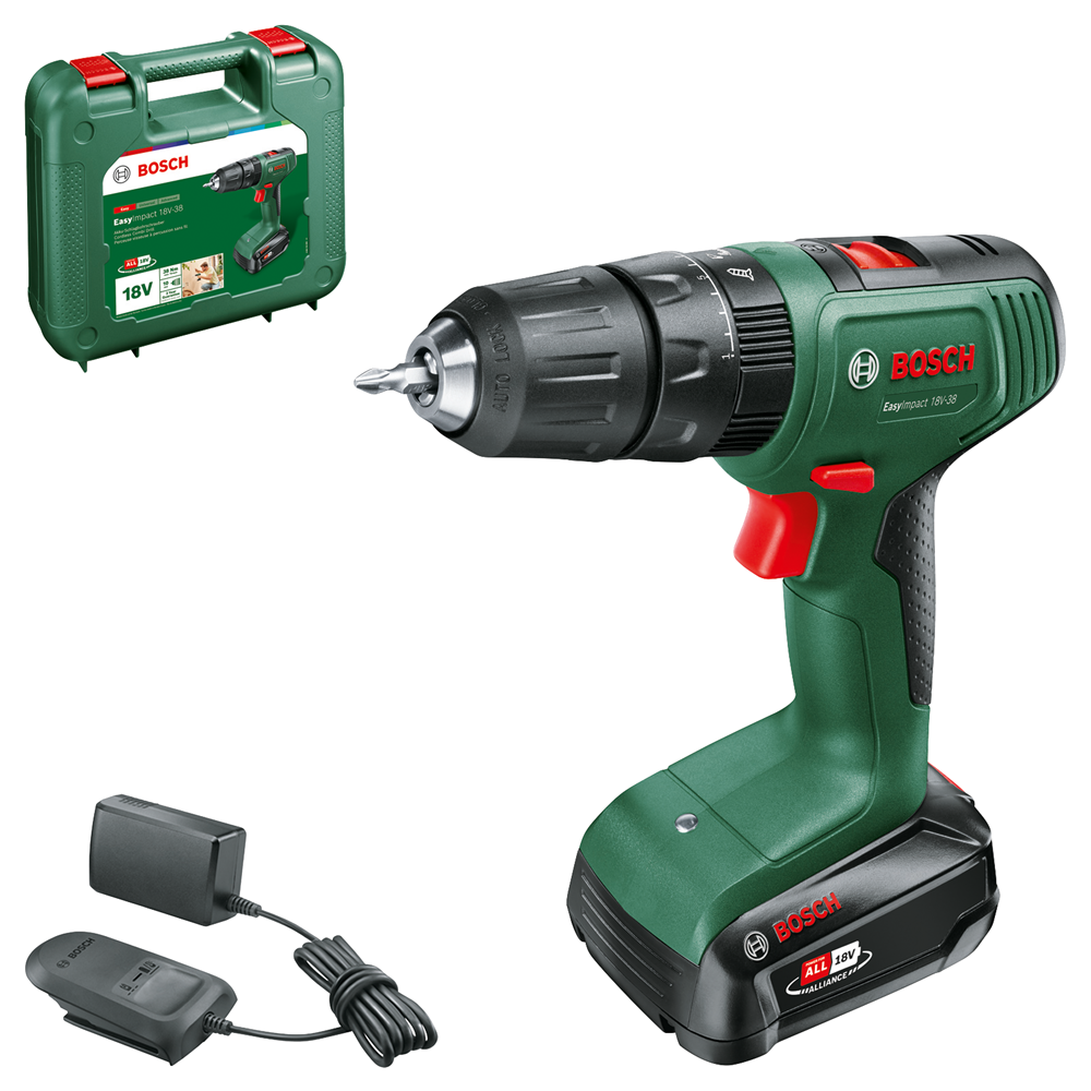 Bosch groen easyimpact 18v-38 - accuklopboorschroevendraaier 1 x 2,0 ah accu + lader - 06039d810e