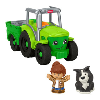 Fisher-price little people tractor – muzikaal duwvoertuig met aanhanger en 2 figuren