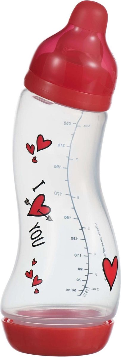 Difrax baby fles 250 ml natural - s-fles - anti-colic - i love you rood - 1 stuk