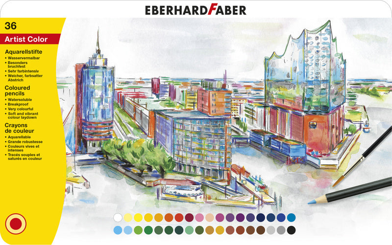 Eberhard faber aquarelpotlood - artist color - 36 stuks - metaaletui - ef-516036