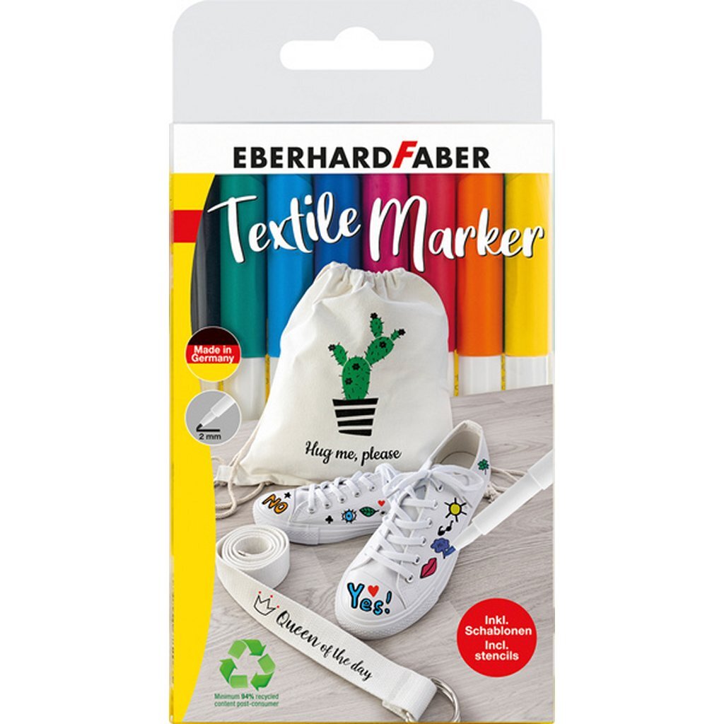 Eberhard Faber Eberhard Faber Textielmarker 8 Stuks in Etui + 4 Stencils met Sjablonen