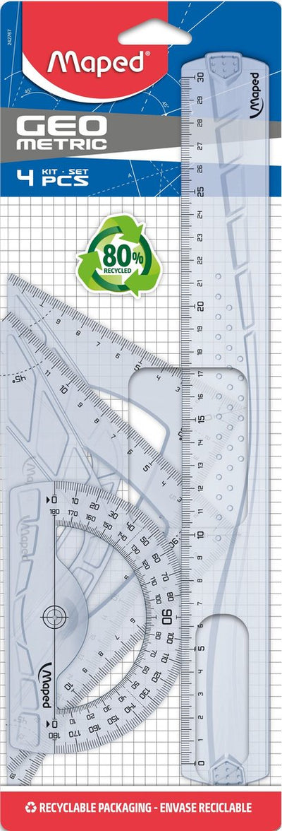 Maped office geometric kit met 2 driehoeken 21 cm, 30 cm liniaal en 1 gradenboog