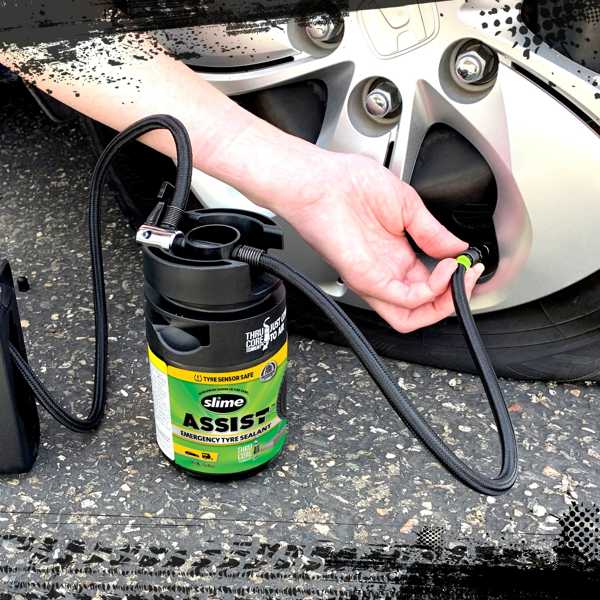Slime assist noodafdichtmiddel voor banden 450 ml navulling smart repair plus set