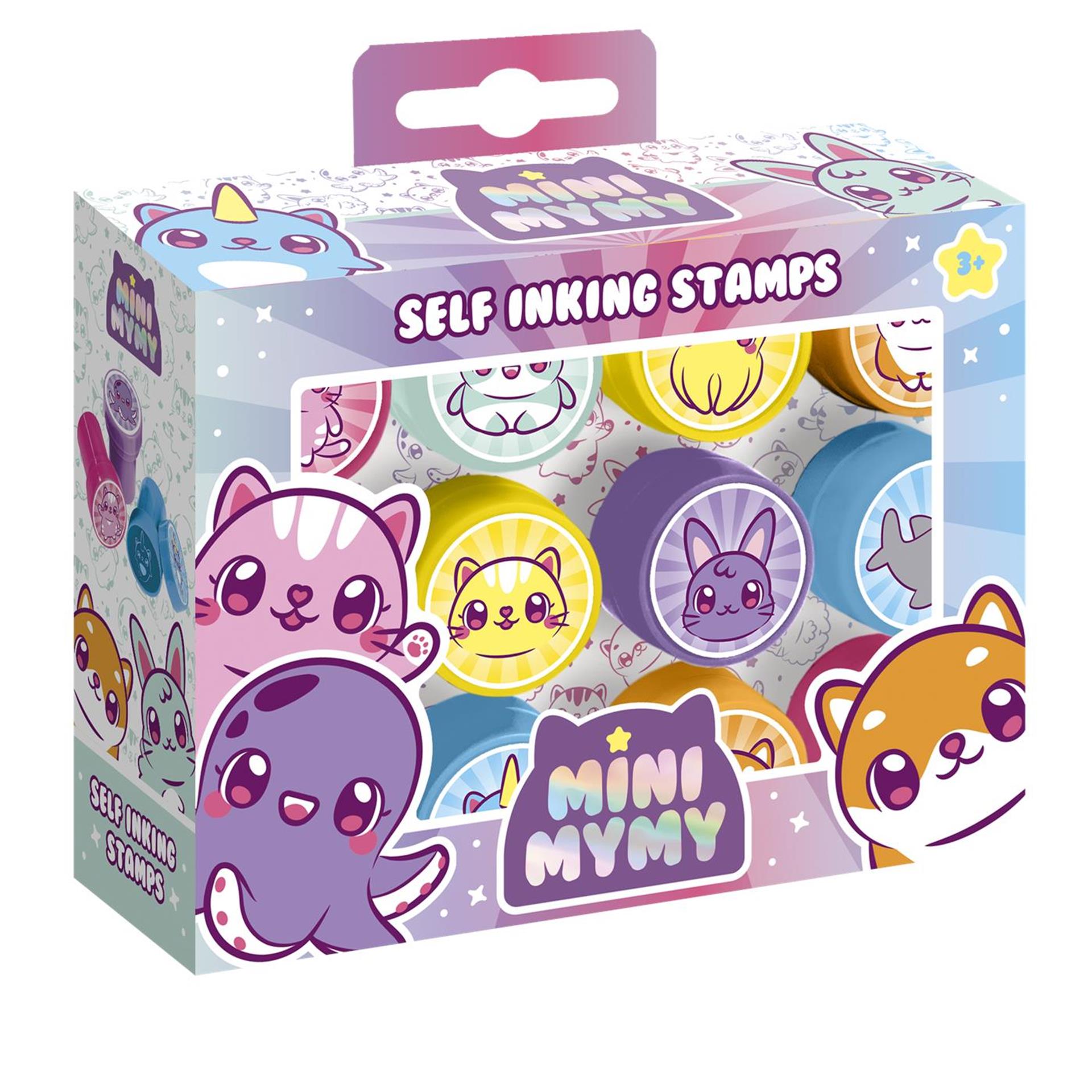 Mini mymy totum 12 zelfinktende stempels met kawai dieren, stempelen - creatief speelgoed stempelset - jongens en meisjes vanaf 3 jaar