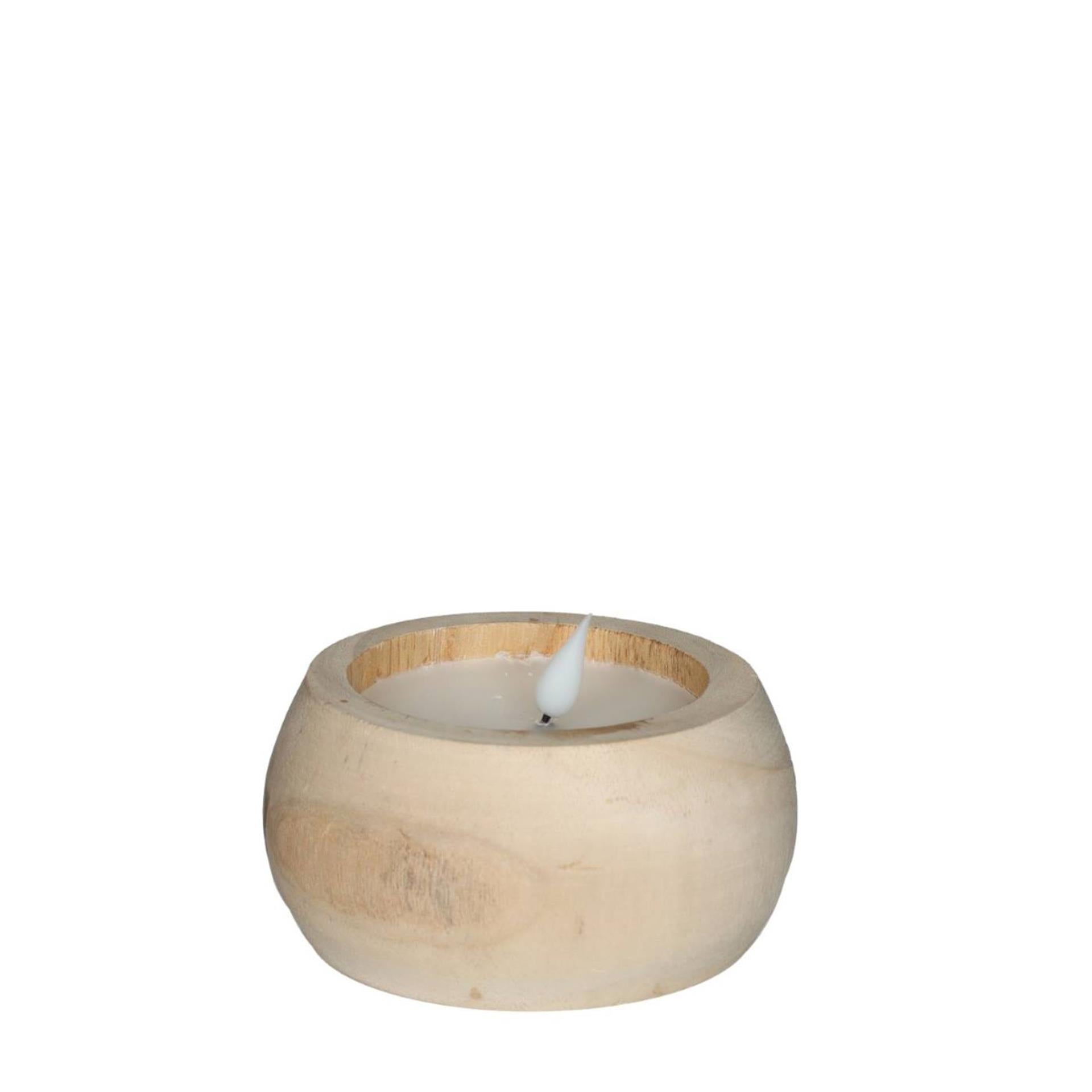 Ideas 4 seasons led kaars hout ã˜12 h.6 cm met timer bruin