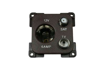 C-line 12 volt contactdoos met antenne en satelliet aansluiting bruin