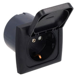 C-line schuko contactdoos met klep en zwart opal raam + isodoos - afbeelding 1