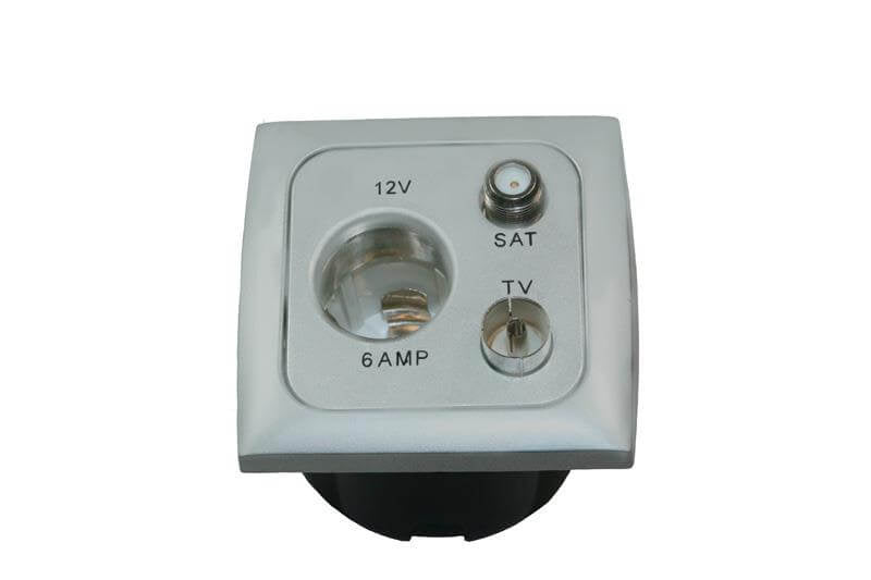 C-line 12 volt contactdoos met antenne en satelliet aansluiting met opal afdekraam grijs - verpakt
