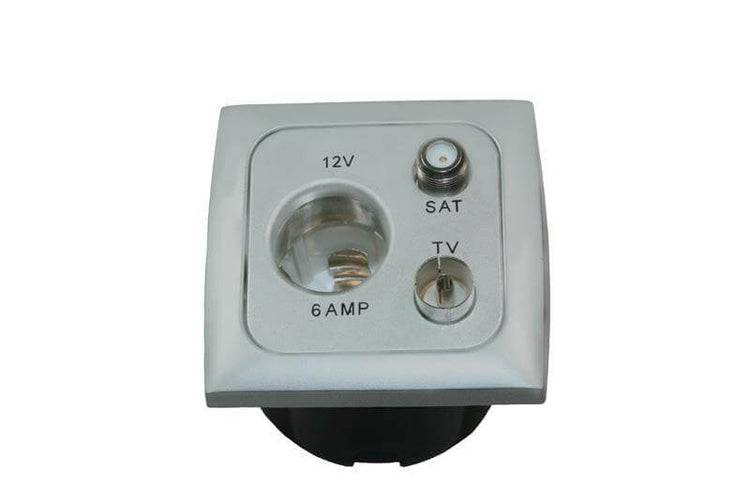 C-line 12 volt contactdoos met antenne en satelliet aansluiting met opal afdekraam grijs - verpakt