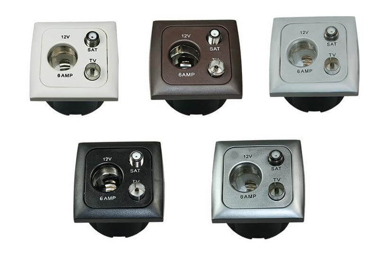 C-line 12 volt contactdoos met antenne en satelliet aansluiting met opal afdekraam zwart