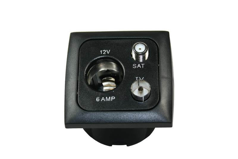 C-line 12 volt contactdoos met antenne en satelliet aansluiting met opal afdekraam zwart