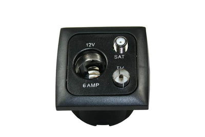 C-line 12 volt contactdoos met antenne en satelliet aansluiting met opal afdekraam zwart - verpakt