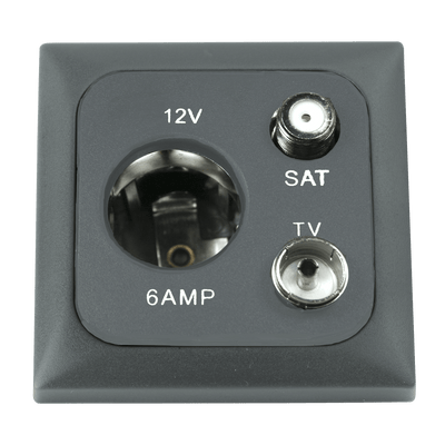 C-line 12 volt contactdoos met antenne en satelliet aansluiting met opal afdekraam antraciet