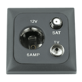 C-line 12 volt contactdoos met antenne en satelliet aansluiting met opal afdekraam antraciet - zonder verkoopverpakking - afbeelding 2