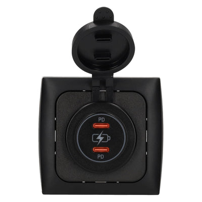 C-line power line 2x usb-c pd 36w lader met opal afdekraam zwart - zonder verkoopverpakking