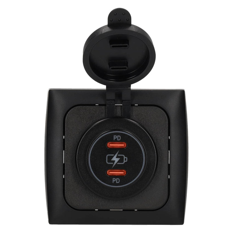 C-line power line 2x usb-c pd 36w lader met opal afdekraam zwart - zonder verkoopverpakking
